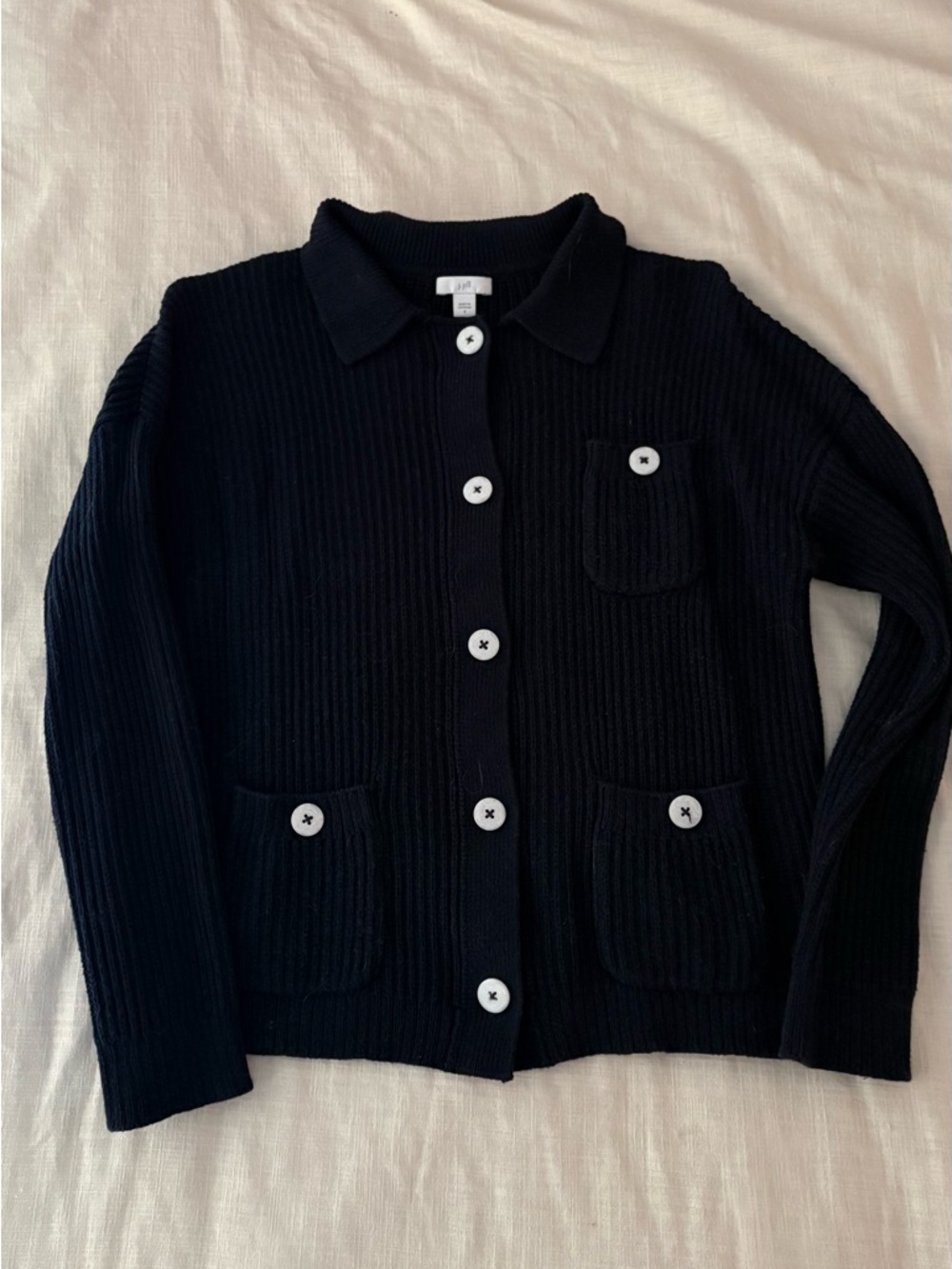 J. Jill Black Ribbed Cardigan with White Button